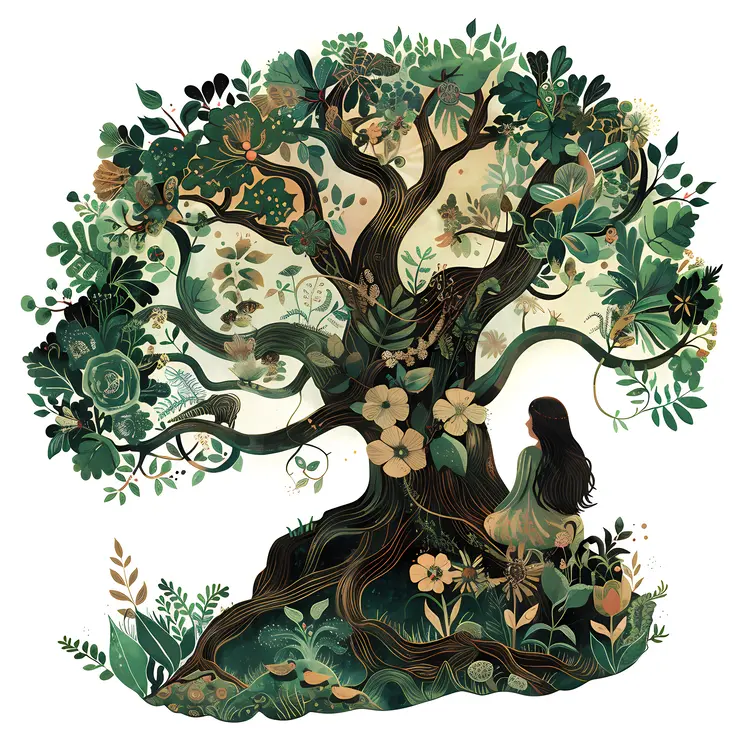 Girl Sitting by a Lush Tree