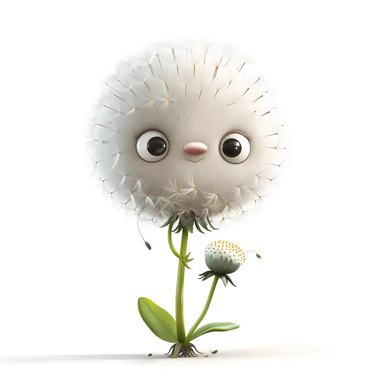 Cute Dandelion Character with Eyes Illustration