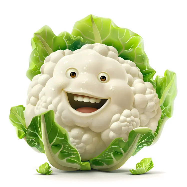Happy White Cauliflower Cartoon