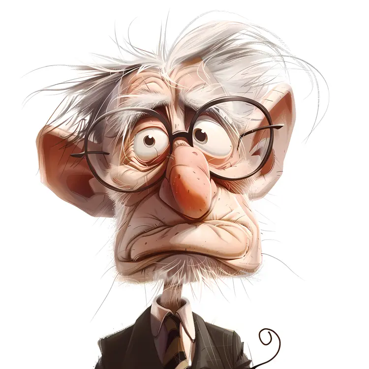 Elderly Cartoon Character with Glasses