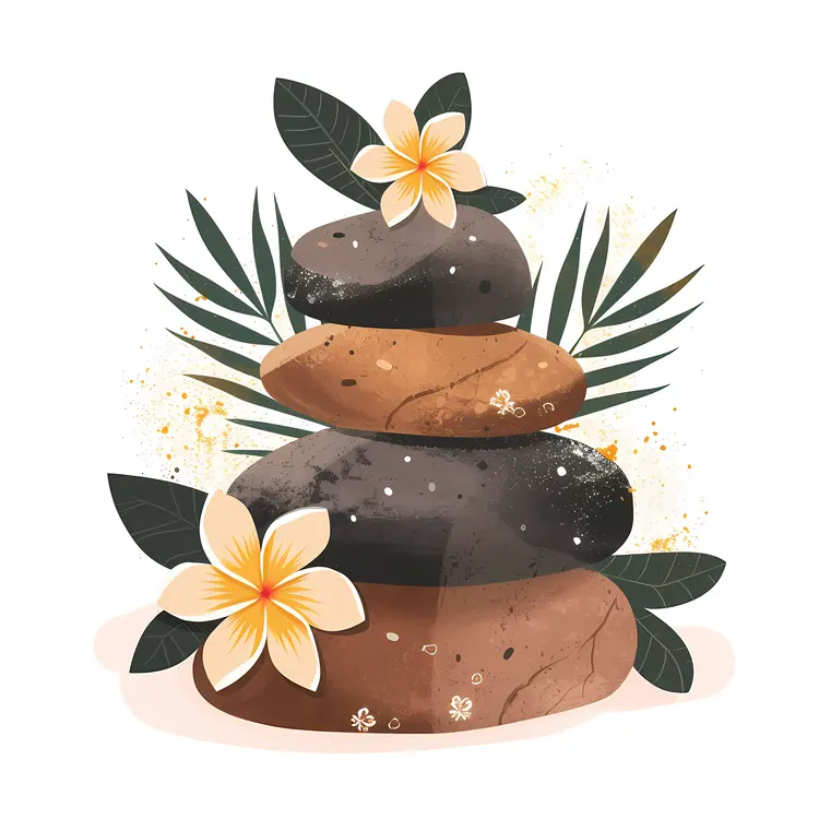 Zen Stacked Stones with Flowers