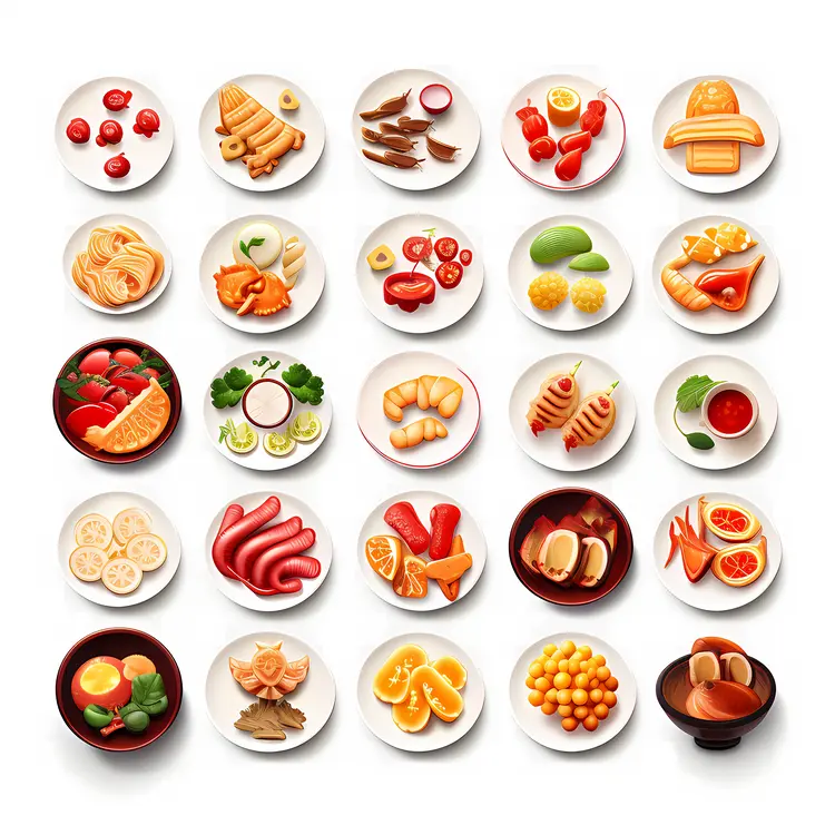 Assorted Food Plates Illustration