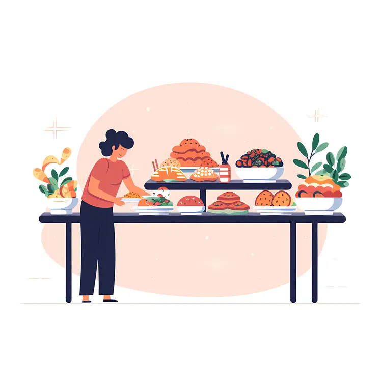Buffet Table with Various Dishes