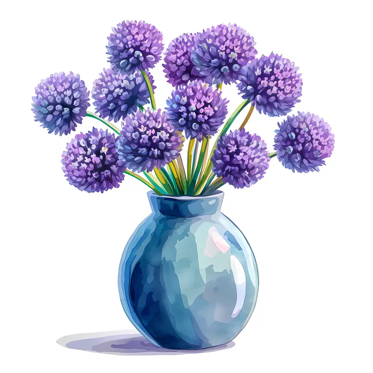 Purple Flowers in Blue Vase for Home Decoration