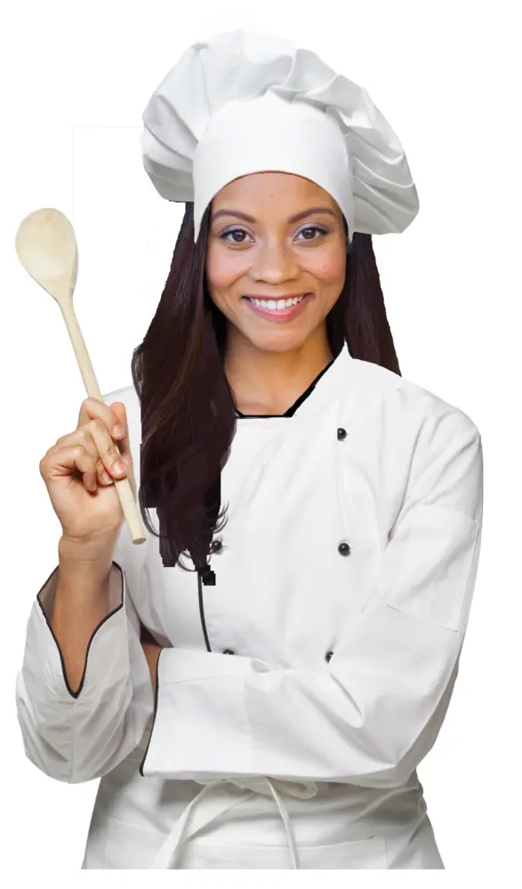 Smiling Female Chef Holding Wooden Spoon