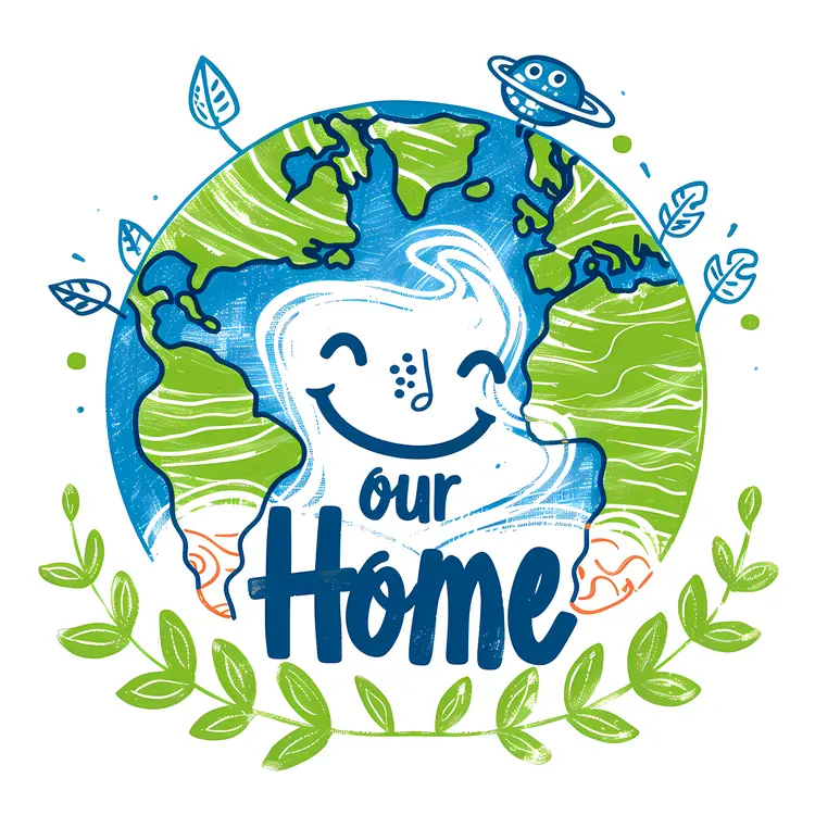 Our Home Earth Illustration with UFO