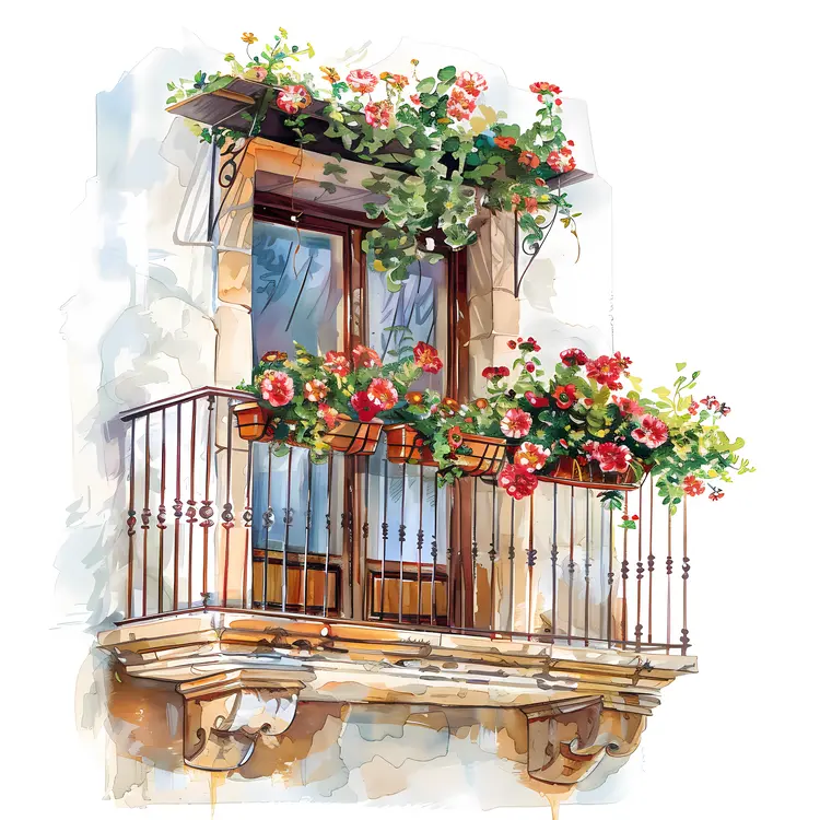 Charming Balcony with Flowers