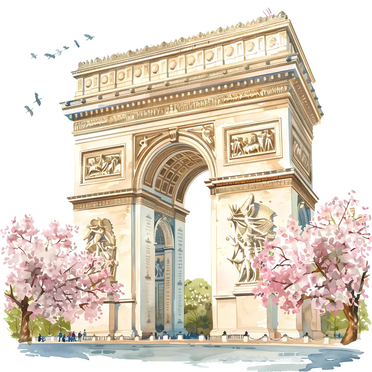 Arc de Triomphe with Cherry Blossoms