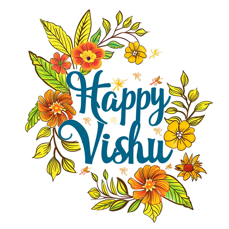 Happy Vishu Greeting with Floral Design