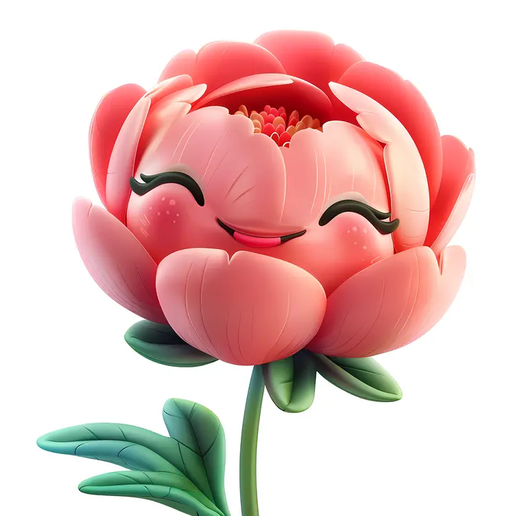 Smiling Peony Flower Character