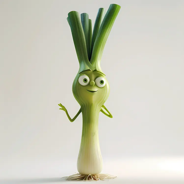 Happy Green Onion Character Waving
