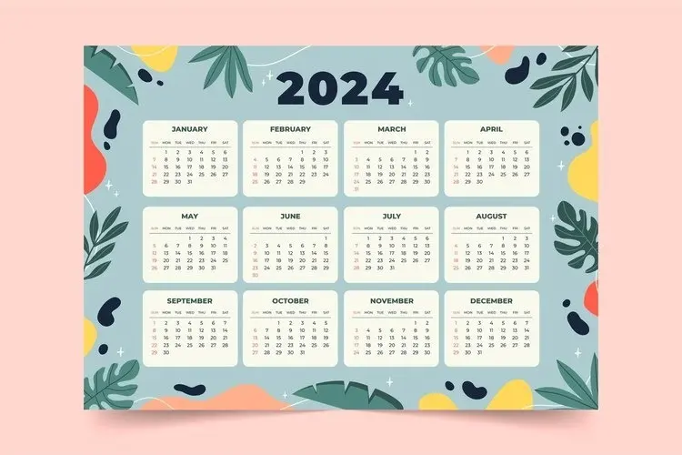 2024 Calendar with Leaf and Fruit Design