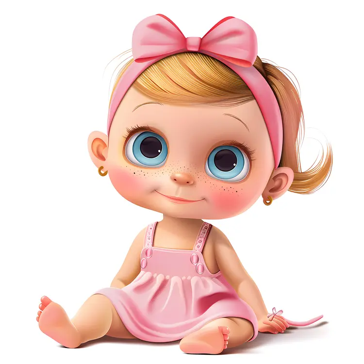 Cute Baby with Pink Bow Sitting