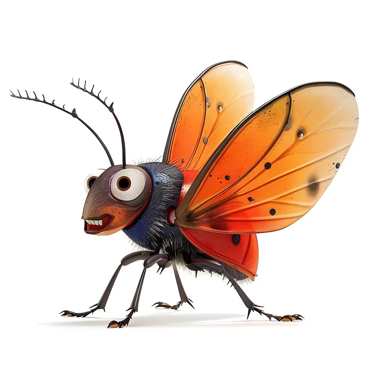 Cute Cartoon Insect with Orange Wings