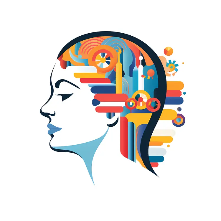 Abstract Silhouette with Colorful Icons