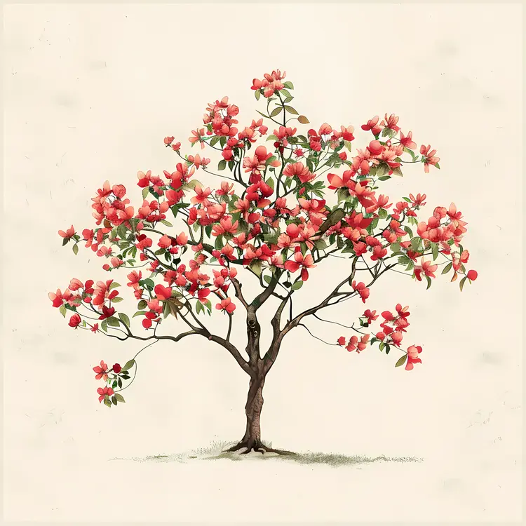 Flowering Tree with Red Blossoms