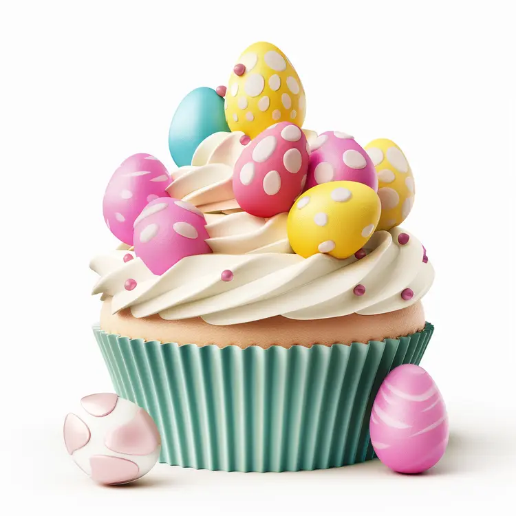 Cupcake with Colorful Easter Eggs and Polka Dots