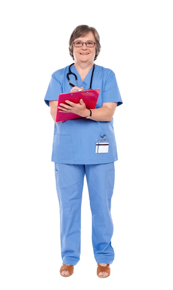 Nurse in Blue Uniform Holding a Clipboard