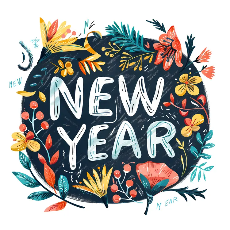 Vibrant Floral New Year Greeting