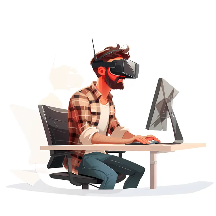 Person Using VR Headset with Desktop Computer