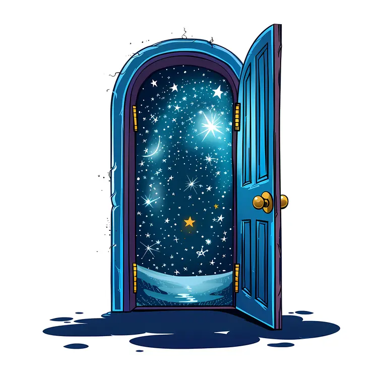 Open Door to a Starry Night Sky