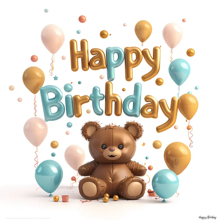 Teddy Bear with Happy Birthday Balloons