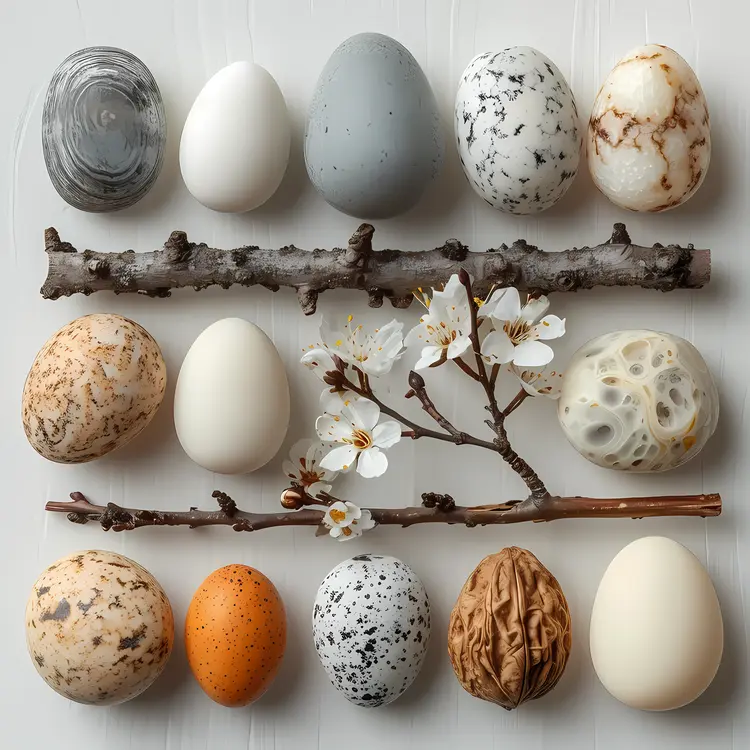 Speckled Eggs and Blossoms on Branches