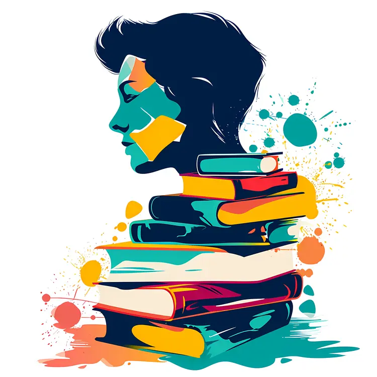 Colorful Abstract Face Silhouette with Books
