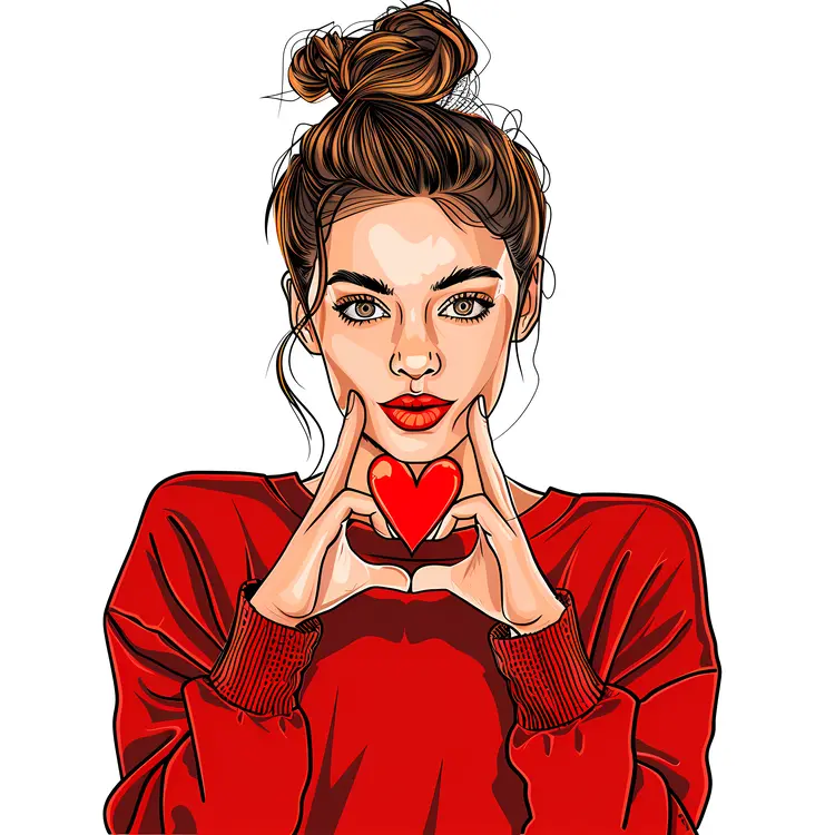 Illustration of Girl Making Heart Shape with Hands
