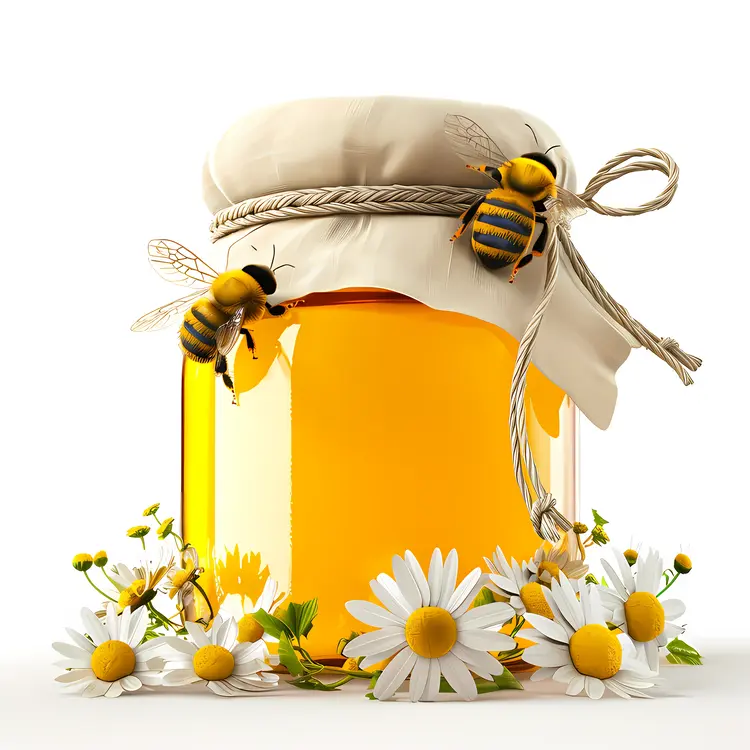 Honey Jar with Bees and Flowers