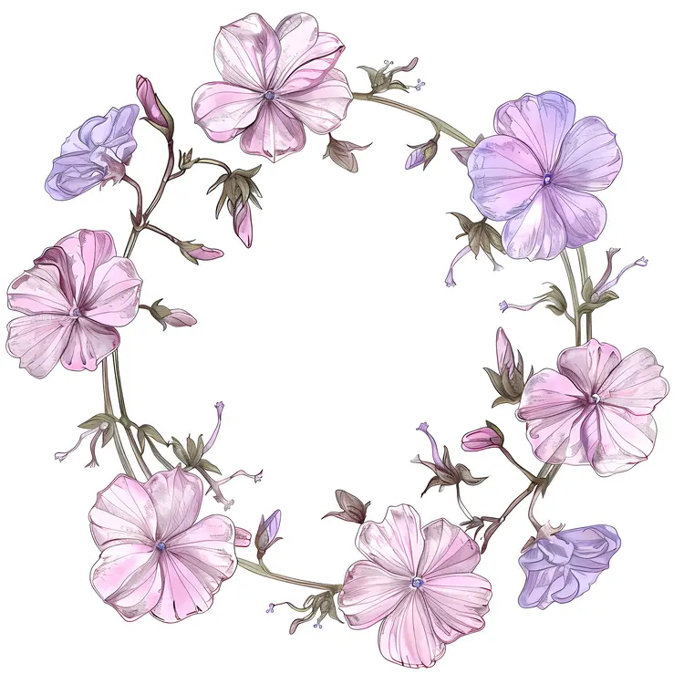 Floral Wreath with Pink and Purple Flowers