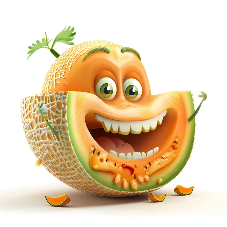 Happy Melon with Seeds Cartoon Character