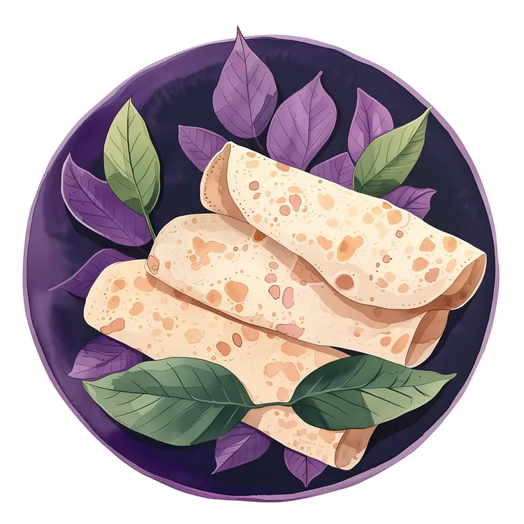 Crepes with Leaves on a Dark Plate