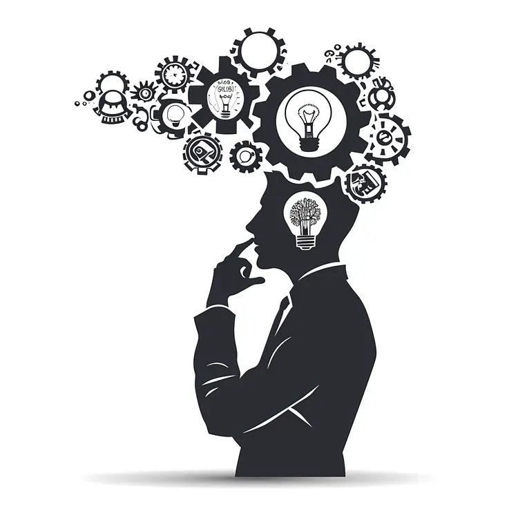 Thinking Man Silhouette with Gears