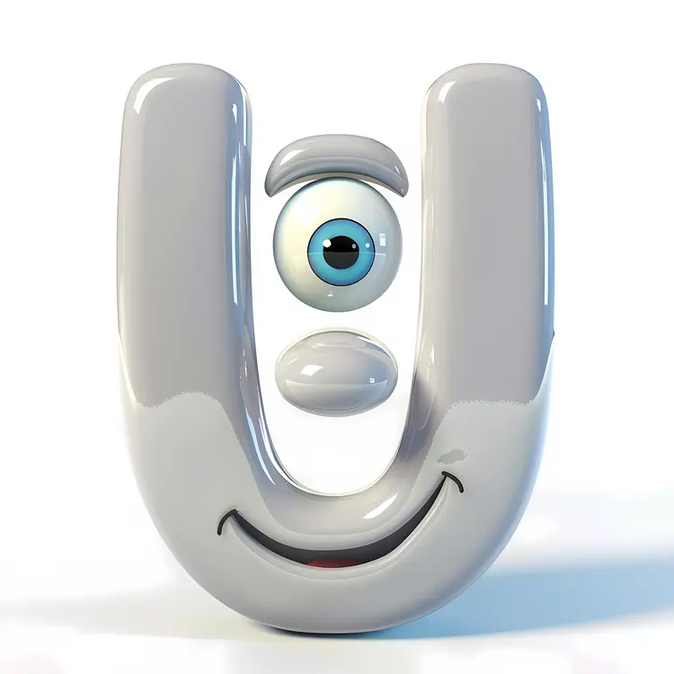 Gray U-shaped Character with One Eye and Smile