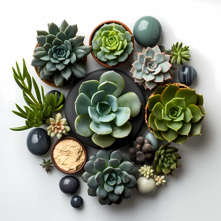 Succulent Arrangement with Pots and Stones