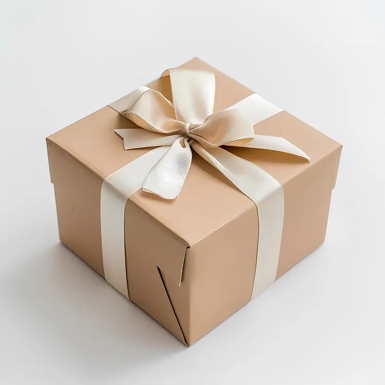 Beige Gift Box with White Ribbon