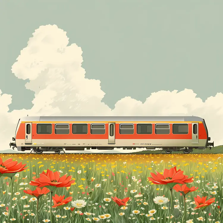 Train Passing Through a Flower Field