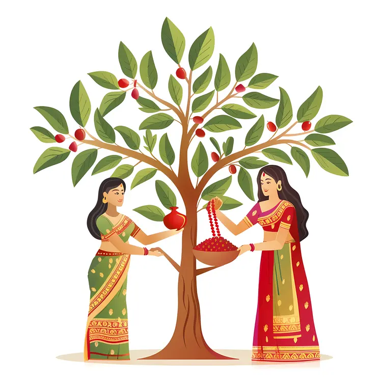 Women in Traditional Dress Celebrating Festival