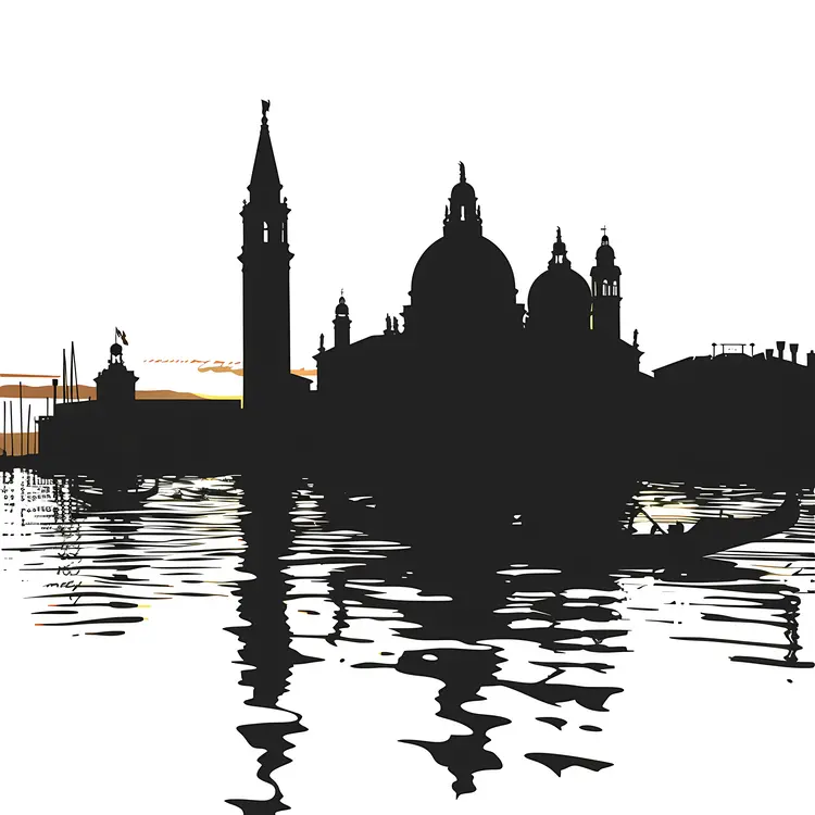 Venetian Skyline Silhouette at Sunset