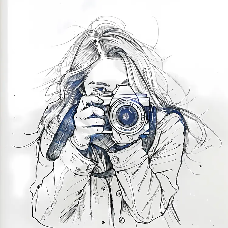 Detailed Sketch of Photographer with Camera