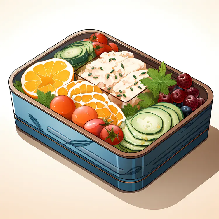 Fresh Bento Box with Vegetables and Fruits