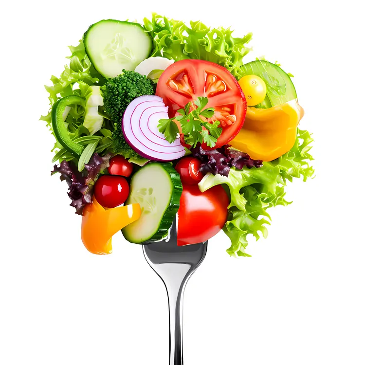 Colorful Salad on Fork with Fresh Vegetables