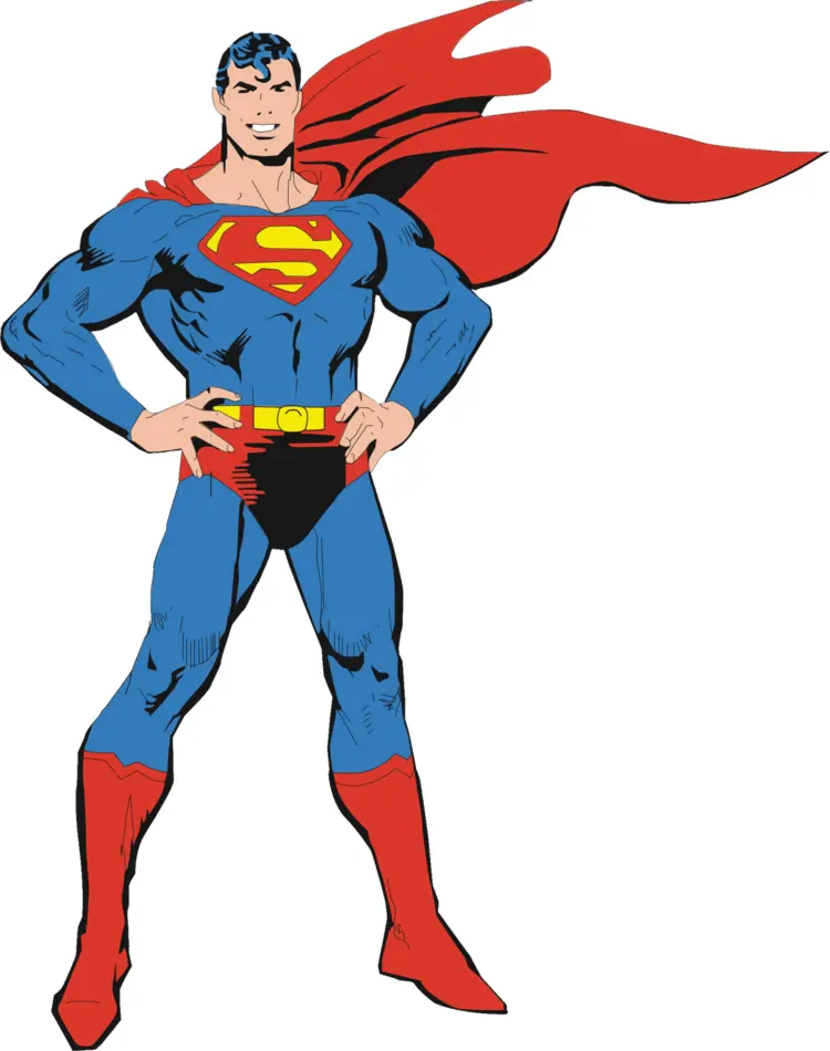 Superhero in Blue Suit with Red Cape