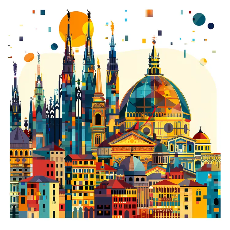 Colorful Cityscape with Gothic Cathedral