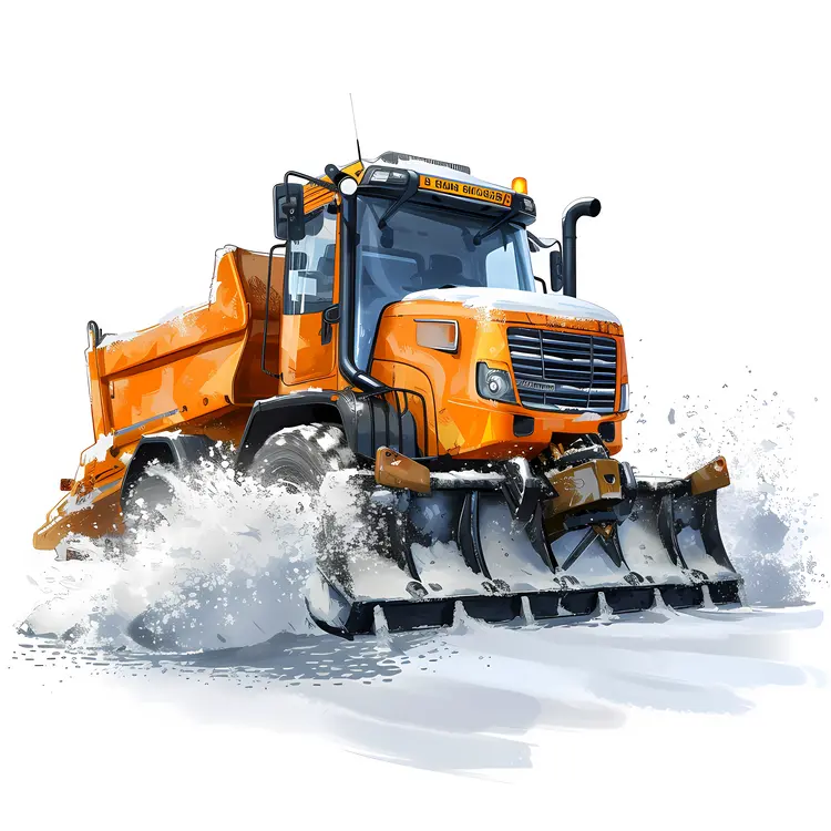 Orange Snow Plow Truck in Winter