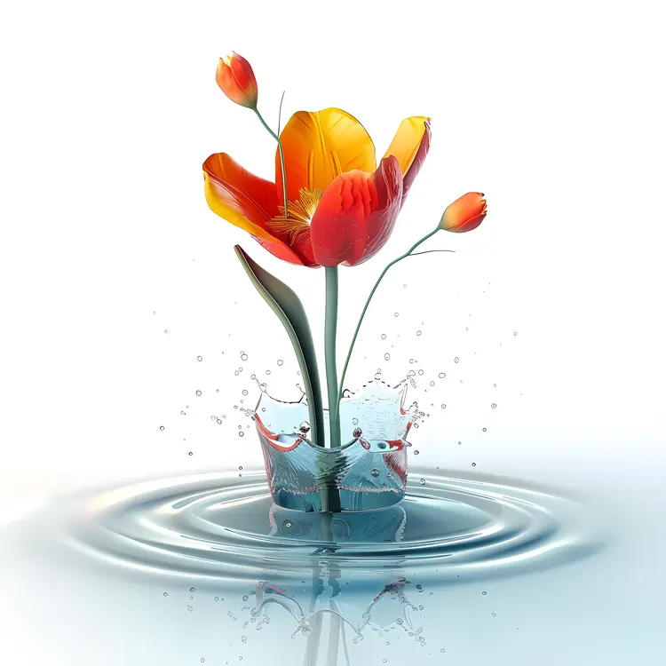 Flower Blooming in Water Splash