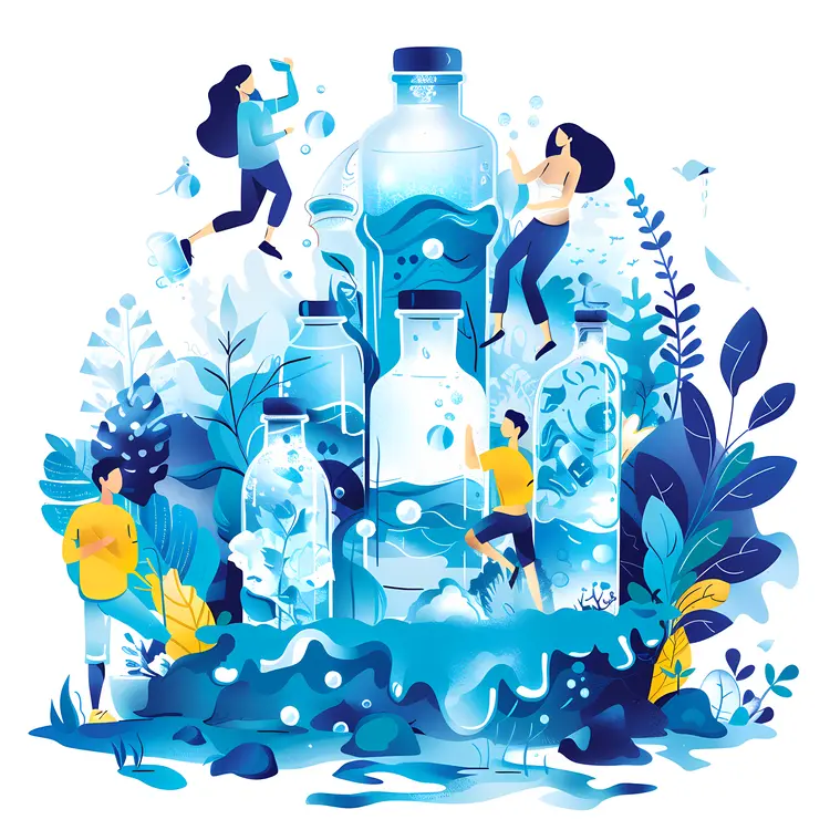 Water Bottles and Nature Illustration