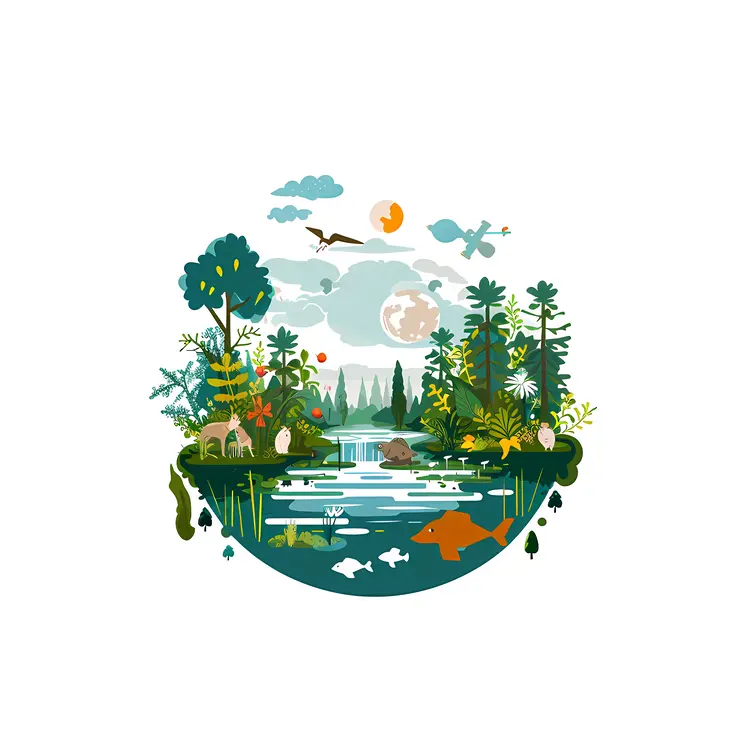 Lush Pond with Wildlife