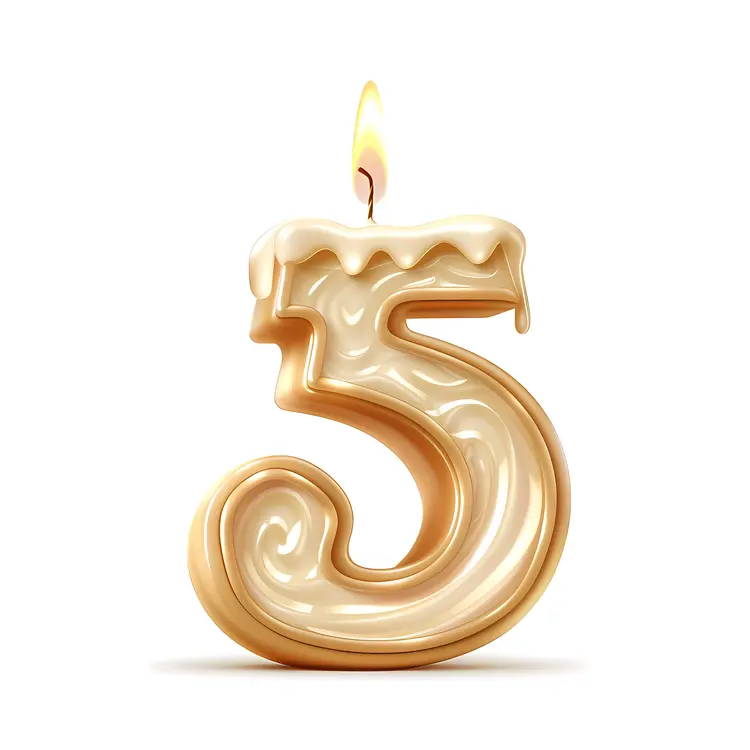 Golden Number 5 Candle with Dripping Icing for Birthday Celebration